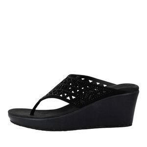 Skechers Black Wedge Thong Sandals Size 9